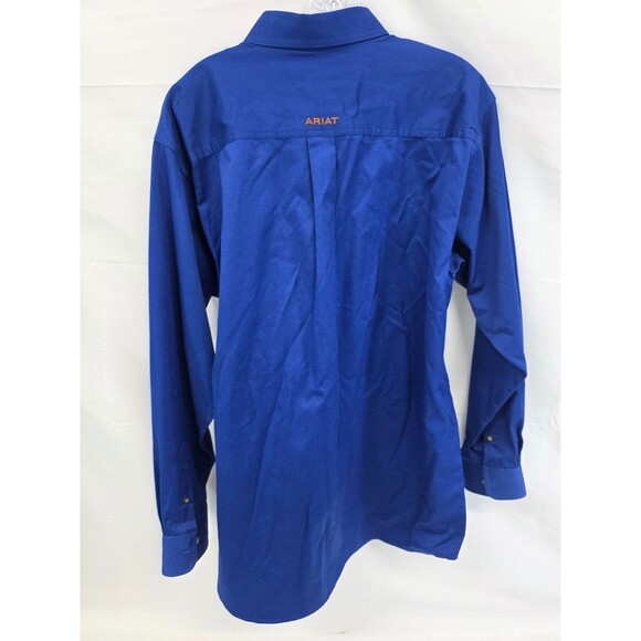 Ariat Mens Shirt L Solid Twill Blue Long Sleeve Western Rugged Comfort - Picture 5 of 8